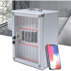 24 Slots Cell Phone Holder, Aluminum Pocket Chart Storage Cabinet for Cell Phones, Cell Phone Locker with Security Lock and Handle, Cellphone Box for Classroom Office Labs,Wall-Mounted