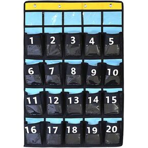 Numbered Classroom Pocket Chart for Cell Phones Holder Sundries Closet Wall Door Hanging Organizer(20 Pockets)
