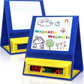 2 Pcs Desktop Pocket Chart Stand Magnetic Pocket Chart for Classroom Double Sided Self Standing Foldable Dry Erase Cards Small for Kids Teachers Home Educational Supplies 15 x 12 x 9.5 Inches