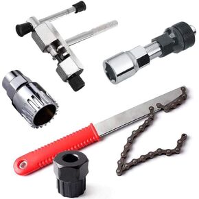 5 in 1 Bicycle Repair Tool Set Chain Whip Wheel Sprocket Remove Tool Crank Puller Bottom Bracket Remover Freewheel Cassette Remover Chain Breaker