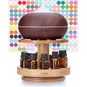 TJ.MOREE Bamboo Diffuser Holder Carousel- 2 Tier Height Increase Rack with Upper Tray for Holding Diffuser, for 5ml, 10ml, 15ml, 20ml Essential Oils Bottles