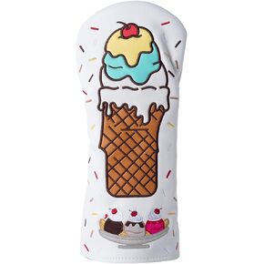 Golf Club Head Cover Ice Cream Embroidery Synthetic Leather Driver Fairway Wood Hybrid PU Head Cover Cute Kawaii Headcovers for All Woods and Drivers