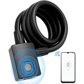 MYPIN Bluetooth Fingerprint Bike Lock, Anti-Theft, Waterproof, 1M Cable, IP65, Combination Lock, Fingerprint & Bluetooth Unlock, Heavy Duty