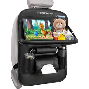 منظم المقعد الخلفي للسيارة من جلد البولي يوريثان مع صينية طاولة قابلة للطي، منظم السيارة مع صندوق مناديل/كوب/حامل مظلة، سجادات منظم المقعد الخلفي للسيارة، استخدام عالمي لإكسسوارات السفر للأطفال في السيارة in Kuwait