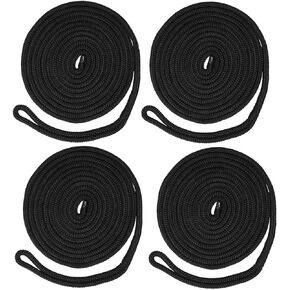 NovelBee 4 Pack of 1/2 Inch x 25 Feet Double Braid Nylon Dockline,Mooring Rope Dock Line with Spliced Soft Eye,Working Load Limit 968 lbs,Breaking Strength 4,840 lbs (4pcs,Black)