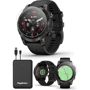 PlayBetter Garmin epix Pro (Gen 2) Sapphire (Carbon Gray DLC/Black, 42mm) GPS Outdoor Watch Bundle - AMOLED Display & Built-in Flashlight - includes Screen Protectors & Portable Charger