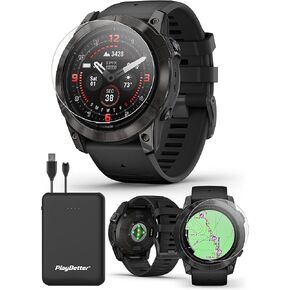 PlayBetter Garmin epix Pro (Gen 2) Sapphire (Carbon Gray DLC/Black, 42mm) GPS Outdoor Watch Bundle - AMOLED Display & Built-in Flashlight - includes Screen Protectors & Portable Charger