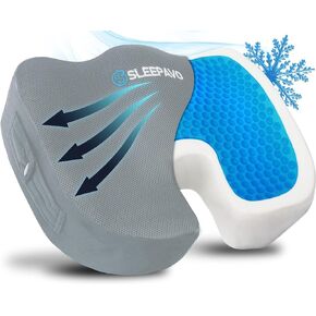 Sleepavo Black Memory Foam Seat Cushion for Office Chair - Cooling Gel Pillow for Sciatica Coccyx Back Tailbone, Lower Back Pain Relief - Chair Pad for Lumbar Support in Office Desk, Car, Airplane