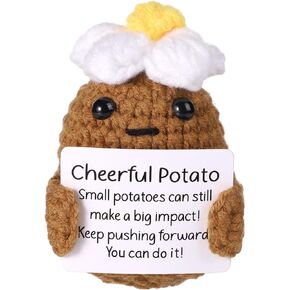 Funny Potato, 2.6in Creative Cute Crochet Toy Flower Tiny Potato with Card Good Luck Gift Positive Knitted Emotional Support Doll for Birthday Gift Friend Party Decor Encouragement