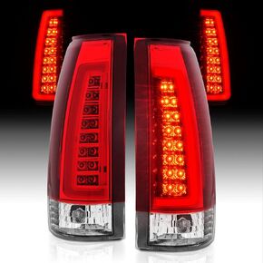 AmeriLite for 1988-1999 Chevy GMC C/K Pickup Truck Silverado Suburban C-Type LED Tube Clear Matte Black Replacement Tail Lights Set - Passenger and Driver Side