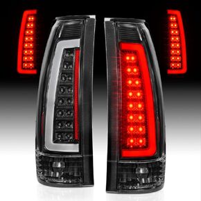 AmeriLite for 1988-1999 Chevy GMC C/K Pickup Truck Silverado Suburban C-Type LED Tube Clear Matte Black Replacement Tail Lights Set - Passenger and Driver Side