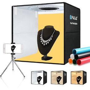 OBEST 16"x16"/40cm Light Box Photography, Portable Photo Studio Box for Small Product Photography, High CRI＞95 6500K 20W with 6PVC Backdrops & Diffuse Cloth & 112 LED Lights Dimmable (White,Soft,Warm…