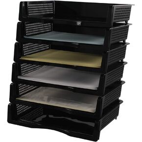 6-Pack Plastic Stacking A4 Size Desk Organizer Tray, Stackable Document Letter Tray Holder, Black