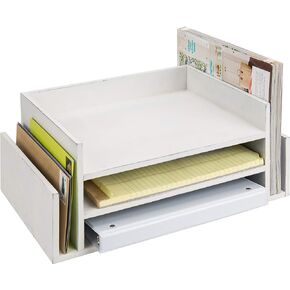 MyGift 3-Tier Vintage White Wood Office Desktop Document Tray & Mail Sorter