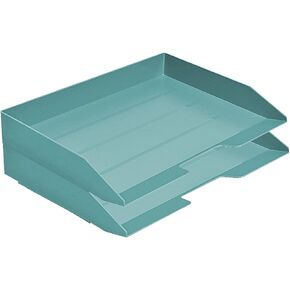 Acrimet Stackable Letter Tray 2 Tier Side Load Plastic Desktop File Organizer (Solid Green Color)