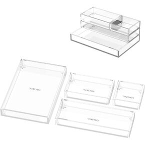 Acrylic Desk Organizer for Office or Home, Stackable 4-Pack, Accessory Acrylic Tray/Half Accessory Tray/Small Tray, Clear