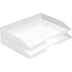 Acrimet Stackable Letter Tray 2 Tier Side Load Plastic Desktop File Organizer (White Color)