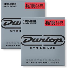 Dunlop DBSBN45105 Super Bright Bass Strings, Nickel Wound, Medium, 045–.105, 4 Strings/Set (2 Pack)