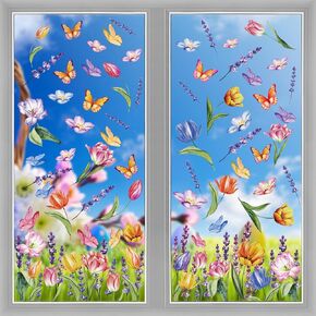 8 Sheets Tulip Window Clings, 71 Pcs Spring Window Stickers Butterfly Flower Easter Cling for Home Party Shop Office Glass Decor
