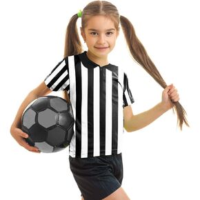 Referee Shirt Costume Kids Football Basketball Official Umpire Jersey Black White Stripe Pro Ref Uniform Short Sleeve