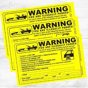 (50) Parking Violation Sticker - Vehicle Illegally Parked Tow Notice - Parking Violation Notice - No Parking Warning Stickers - Scrap to Remove Stickers Neon Green 5.5 x 7.5 - Made in The U.S.A.