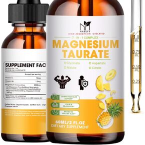 4 FL.OZ | Liquid Magnesium Taurate,Glycinate,Malate,Aspartate,Citrate 2000mg-Magnesium Glycinate 500mg-Chelated Magnesium Complex Supplement for Cardiovascular, Calm, Zzz, Mood, Muscle Cramp Support in Kuwait