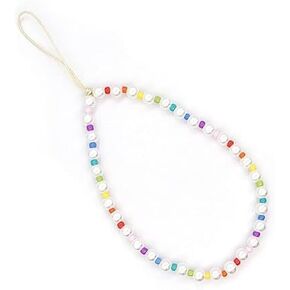 Colorful Beaded Phone Lanyard Wrist Strap for Women Girls, Smiley Face Rainbow Beaded Phone Charm Decoration Chain Hand Wrist Lanyard Anti-Lost Phone String for iPhone 12 Samsung Camera Key Cell Phone