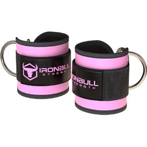 Iron Bull Strength Ankle Straps for Cable Machines (Pair) - Double D-Ring Attachment, Fully Adjustable, Breathable Comfort Neoprene - for Legs, Glutes, Abs and HIPS Workouts - Fits Women & Men