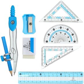 أداة هندسية بوصلة مع صندوق حديد منقلة ومجموعة بوصلة مجموعة هندسية محمولة بوصلة رسم زرقاء لوازم مدرسية أداة رسم دائرة للصياغة والرسومات (8 قطع) in Kuwait