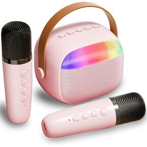 Kids Karaoke Machine with 2 Wireless Microphones, Mini Portable Bluetooth Karaoke Speaker with 2 Wireless Microphones & LED Lights for Christmas Birthday Gifts for Girls Boys Adult