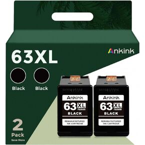 Ankink Remanufactured Ink Cartridge Replacement for HP Ink 63 XL 63XL (Black 2-Pack) Work with HP63 3830 4650 4652 4655 5200 5252 5255 5258 4520 4512 1112 2132 3630 3632 Printers 2 BK