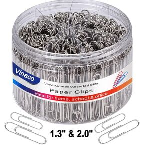 Vinaco Paper Clips Color Stripe, 400PCS Medium & Large (1.3 inch & 2 inch) Paper Clip Assored Size, Durable and Rustproof, Vinyl Coated Paperclips Colorful for Office School Document Organizing