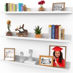 Icona Bay 16 Inch Floating Shelves for Wall, Set of 3 in Ebony Black, Modern Rustic Style, Wall Mounted Display Shelves, Picture Ledges
