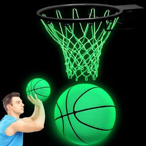 3 Pcs Glow in The Dark Basketball Set, Includes Size 7 Glowing Basketball Light up Nightlight Net with Pump for Hoop Luminous Sports Gift for Kids Adults Night Basket Ball Game