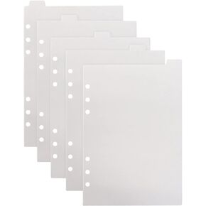 A5 Binder Divider with Tabs, Vertical Binder Divider 6 Ring Plastic Clear Index Page Tabs, 5 Tab Translucent Planner Insert Binder Index Dividers