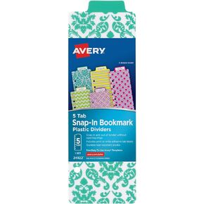 Avery Mini Snap-In Plastic Bookmark Dividers, 5 Tabs, 1 Set, Assorted Designs (24922)