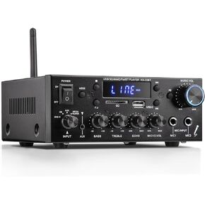 Facmogu KS-33BT 2.1CH Stereo Audio Amplifier Receiver with Active Subwoofer Output, RMS 60Wx2 Max 400Wx2 Mini BT Amp Home Theater Stereo Receiver, Bluetooth 5.0 HiFi Receiver w/MIC/Echo/USB/SD/AUX/FM