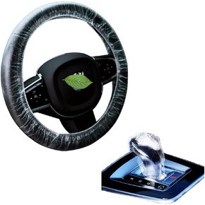 Universal Disposable Steering Wheel Cover with 100 Disposable Steering Wheel Covers and 100 Disposable Gearbox Covers with Elastic Decorative Strips Used for auto Parts Protection (200 PCS)