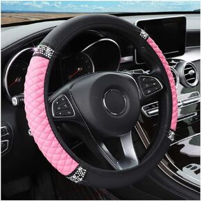 Bling Soft Leather Steering Wheel Cover, 15 Inch Colorful Rhinestones Auto Elastic Steering Wheel Protector, Sparkly Crystal Diamond for Women Girls, Car Accessories for Most Cars (Black)