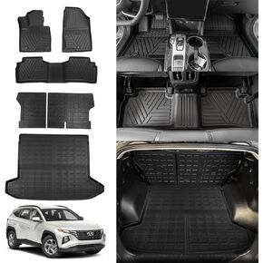 Rongtaod Floor Mats Compatible with 2022 2023 2024 2025 Hyundai Tucson Upgrade Cargo Mat Trunk Mat Cargo Liner Back Seat Cover Protector Tucson Accessories (Backrest Mats+Trunk mat+Floor Mats)