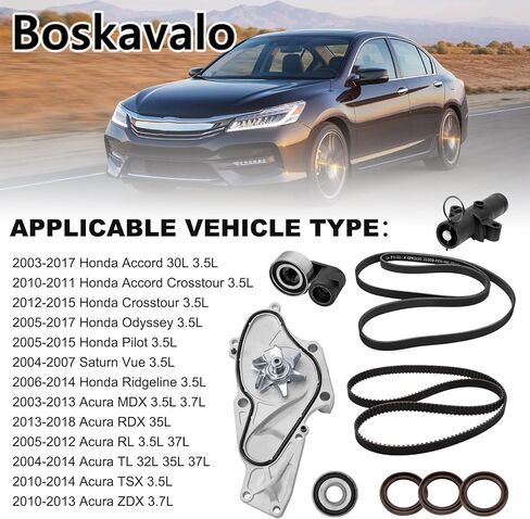طقم حزام توقيت المحرك مع مضخة مياه متوافقة مع 2003-2018 Honda Accord Pilot Crosstour Odyssey Ridgeline Acura MDX RDX RL TL TSX ZDX Saturn Vue يستبدل TKH002 19200-RDV-J01 TCKWP329 in Kuwait