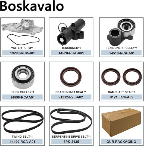 طقم حزام توقيت المحرك مع مضخة مياه متوافقة مع 2003-2018 Honda Accord Pilot Crosstour Odyssey Ridgeline Acura MDX RDX RL TL TSX ZDX Saturn Vue يستبدل TKH002 19200-RDV-J01 TCKWP329 in Kuwait