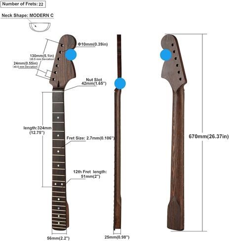 22fret ST Wenge جيتار كهربائي برأس كبير، رقبة 14 بوصة نصف قطر لوحة الأصابع، صامولة عظمية in Kuwait