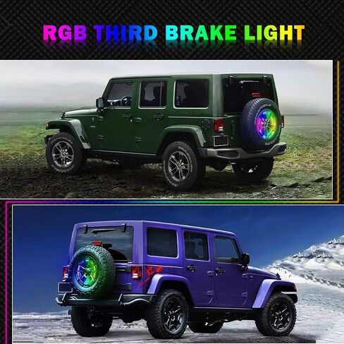 ضوء الفرامل الثالث RGB، مصابيح الإطارات الاحتياطية RGB مع وحدة تحكم عن بعد لاسلكية RF متوافقة مع جيب رانجلر JK JKU 2007-2018 in Kuwait