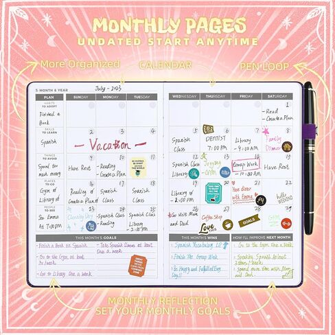 Ospelelf 2025 Leather Undated Daily Planner (5.5 x 8.5''), Weekly & Monthly Life Planner, Organizer Notebook & Productivity Journal. A5 Hardcover with Stickers(Pink) in Kuwait