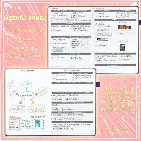 Ospelelf 2025 Leather Undated Daily Planner (5.5 x 8.5''), Weekly & Monthly Life Planner, Organizer Notebook & Productivity Journal. A5 Hardcover with Stickers(Pink) in Kuwait