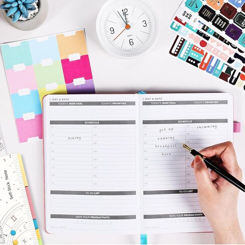 Ospelelf 2025 Leather Undated Daily Planner (5.5 x 8.5''), Weekly & Monthly Life Planner, Organizer Notebook & Productivity Journal. A5 Hardcover with Stickers(Pink) in Kuwait