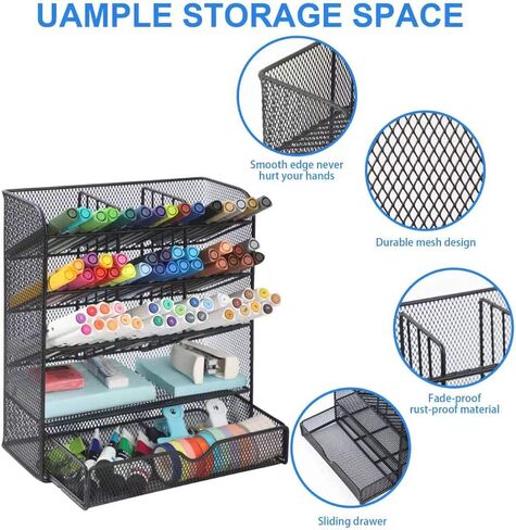 EASEPRES Metal Pen Organizer for Desk, Mesh Multi-Functional Art Supply Pencil Holder with 10 Compartments and 1 Drawer Organization Storage Accessories for Office Home School Workspace, Black in Saudi Arabia