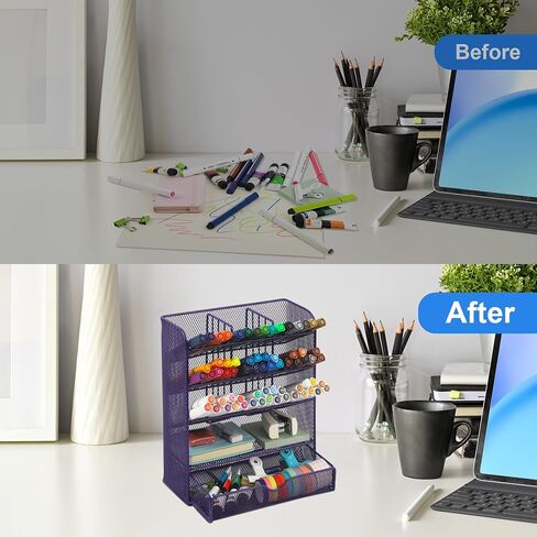 EASEPRES Metal Pen Organizer for Desk, Mesh Multi-Functional Art Supply Pencil Holder with 10 Compartments and 1 Drawer Organization Storage Accessories for Office Home School Workspace, Black in Saudi Arabia