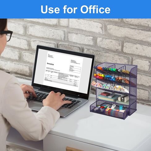 EASEPRES Metal Pen Organizer for Desk, Mesh Multi-Functional Art Supply Pencil Holder with 10 Compartments and 1 Drawer Organization Storage Accessories for Office Home School Workspace, Black in Saudi Arabia